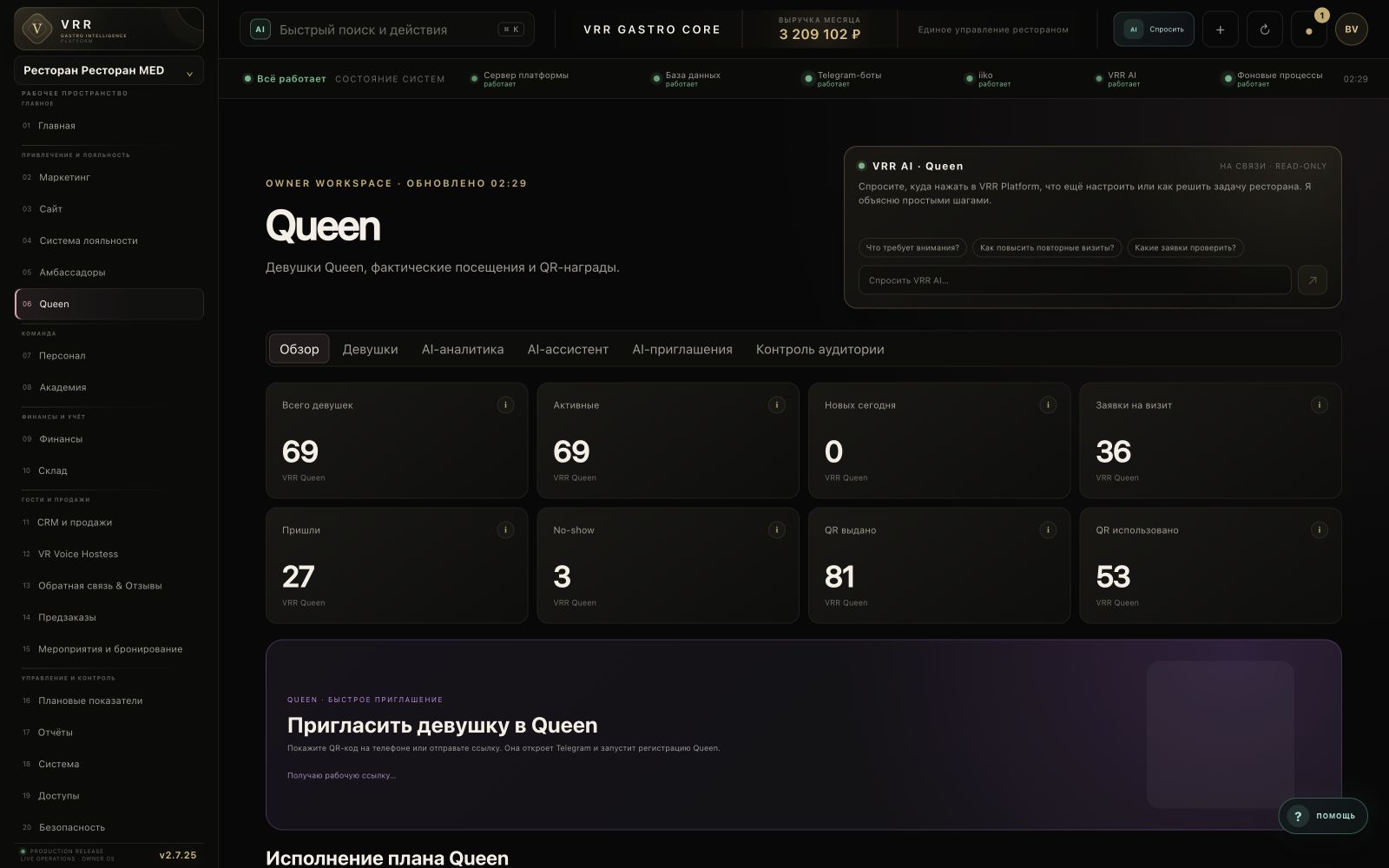 Queen — актуальный полноразмерный экран VRR Platform
